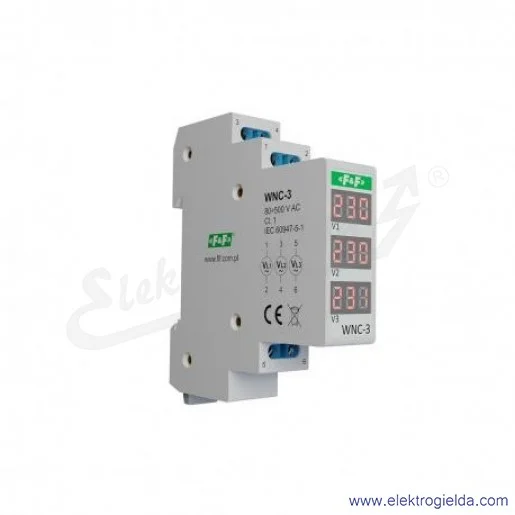 Wskaźnik napięcia WNC-3, trójfazowy, 80-500VAC, 3x 3-cyfrowy LED, montaż DIN Wskaźnik napięcia WNC-3, trójfazowy, 80-500VAC, 3x 3-cyfrowy LED, montaż DIN