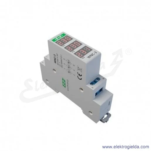 Wskaźnik napięcia WNC-3, trójfazowy, 80-500VAC, 3x 3-cyfrowy LED, montaż DIN Wskaźnik napięcia WNC-3, trójfazowy, 80-500VAC, 3x 3-cyfrowy LED, montaż DIN