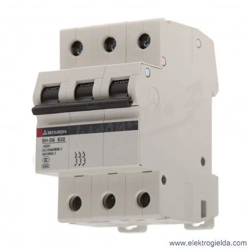 Wyłącznik instalacyjny BH-D6, 3P, 20A, typ B Wyłącznik instalacyjny BH-D6, 3P, 20A, typ B