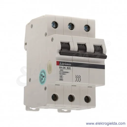 Wyłącznik instalacyjny BH-D6, 3P, 20A, typ B Wyłącznik instalacyjny BH-D6, 3P, 20A, typ B