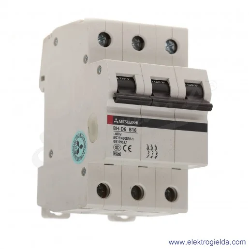 Wyłącznik instalacyjny BH-D6, 3P, 16A, TYP B Wyłącznik instalacyjny BH-D6, 3P, 16A, TYP B
