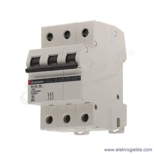 Wyłącznik instalacyjny BH-D6, 3P, 6A, TYP B Wyłącznik instalacyjny BH-D6, 3P, 6A, TYP B