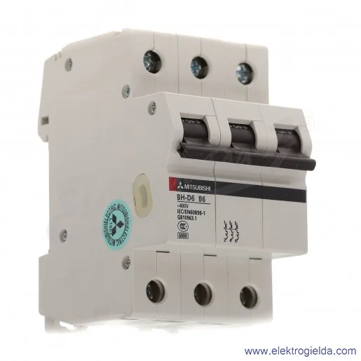 Wyłącznik instalacyjny BH-D6, 3P, 6A, TYP B Wyłącznik instalacyjny BH-D6, 3P, 6A, TYP B