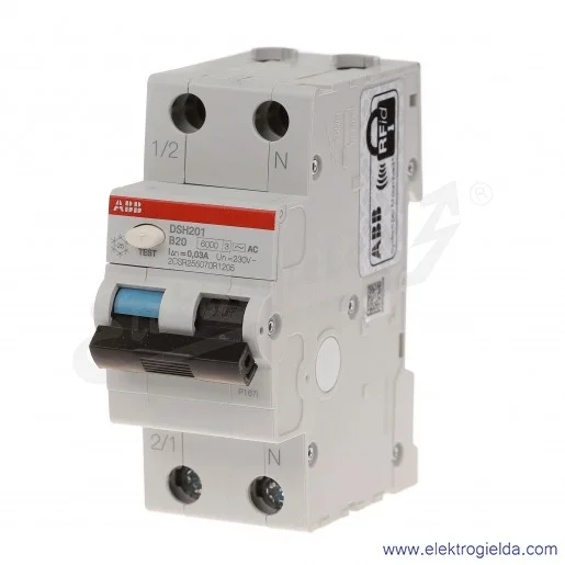 Wyłącznik różnicowo-nadprądowy DSH201 B20 AC30 2P 20A B 0,03A typ AC Wyłącznik różnicowo-nadprądowy DSH201 B20 AC30 2P 20A B 0,03A typ AC