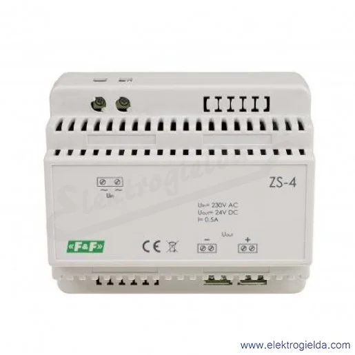 Zasilacz transformatorowy ZS-4, 230VAC, 24VDC, 0.5A, 12W, montaż DIN Zasilacz transformatorowy ZS-4, 230VAC, 24VDC, 0.5A, 12W, montaż DIN
