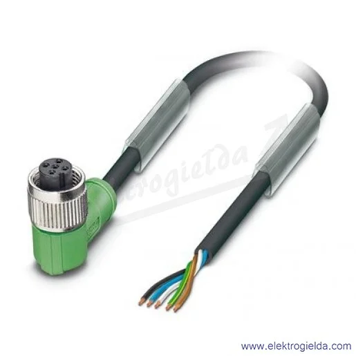 Przewód z gniazdem 1669864, SAC-5P-3,0-PUR/M12FR, 5P, M12, kątowe, z wolnym końcem przewodów Przewód z gniazdem 1669864, SAC-5P-3,0-PUR/M12FR, 5P, M12, kątowe, z wolnym końcem przewodów