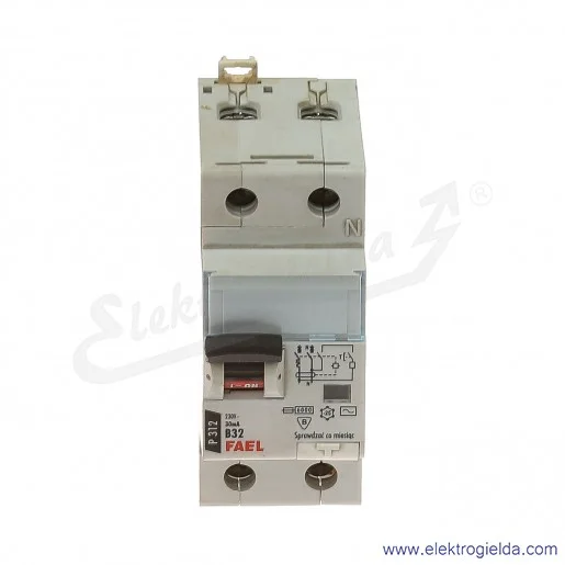 Wyłącznik różnicowonadprądowy 410924, P312B, 2P, 32A, 30mA, charakterystyka B Wyłącznik różnicowonadprądowy 410924, P312B, 2P, 32A, 30mA, charakterystyka B