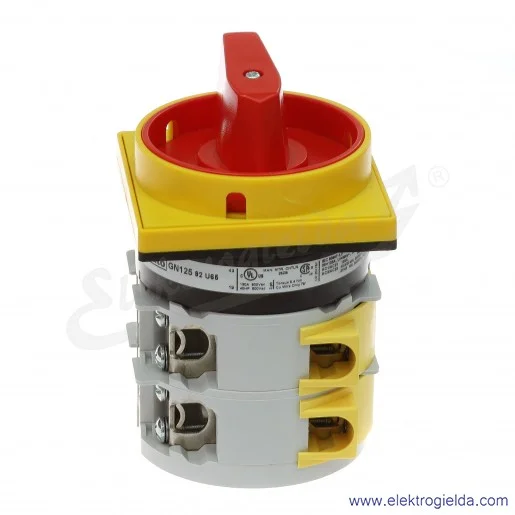 Łącznik krzywkowy 7GN12592U65 0-1, 4 tory 125A, AC3/400V 37KW pokrętło żółto-czerwone z możliwością blokady, bez obudowy Łącznik krzywkowy 7GN12592U65 0-1, 4 tory 125A, AC3/400V 37KW pokrętło żółto-czerwone z możliwością blokady, bez obudowy