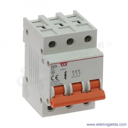 Wyłącznik nadprądowy BKN 3P, charakterystyka B, 10A Wyłącznik nadprądowy BKN 3P, charakterystyka B, 10A