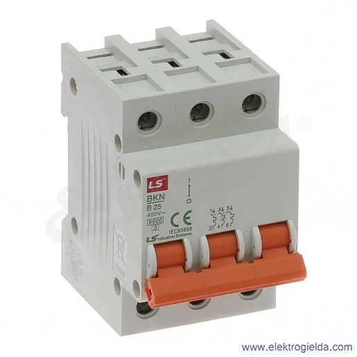 Wyłącznik nadprądowy BKN 3P, charakterystyka B, 25A Wyłącznik nadprądowy BKN 3P, charakterystyka B, 25A