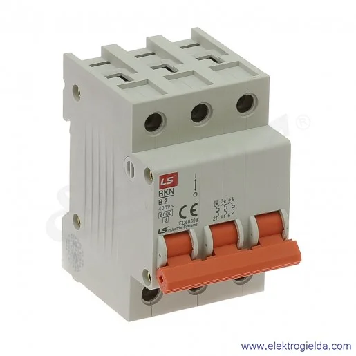 Wyłącznik nadprądowy BKN 3P, charakterystyka B, 2A Wyłącznik nadprądowy BKN 3P, charakterystyka B, 2A