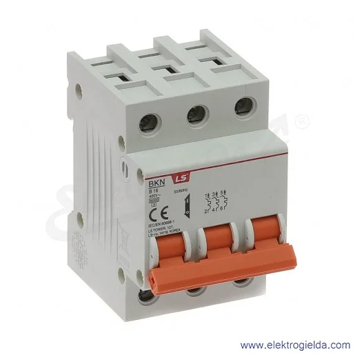Wyłącznik nadprądowy BKN 3P, charakterystyka B, 16A Wyłącznik nadprądowy BKN 3P, charakterystyka B, 16A