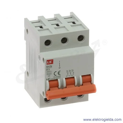 Wyłącznik nadprądowy BKN 3P, charakterystyka B, 3A Wyłącznik nadprądowy BKN 3P, charakterystyka B, 3A
