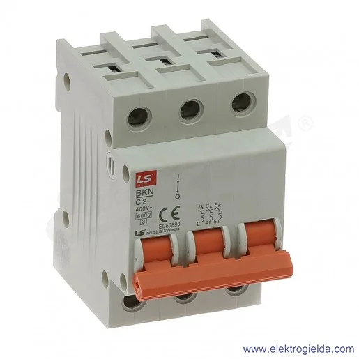 Wyłącznik nadprądowy BKN 3P, charakterystyka C, 2A Wyłącznik nadprądowy BKN 3P, charakterystyka C, 2A