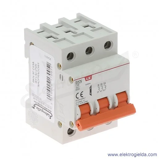 Wyłącznik nadprądowy BKN 3P, charakterystyka C, 63A Wyłącznik nadprądowy BKN 3P, charakterystyka C, 63A