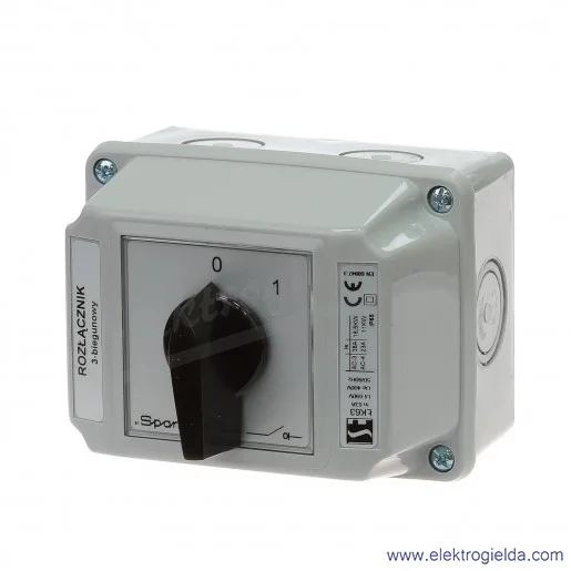 ŁK63-2.8211\OB2, 0-1 3P w obudowie OB2, pokrętło czarne, obudowa w kolorze szarym , IP65 ŁK63-2.8211\OB2, 0-1 3P w obudowie OB2, pokrętło czarne, obudowa w kolorze szarym , IP65