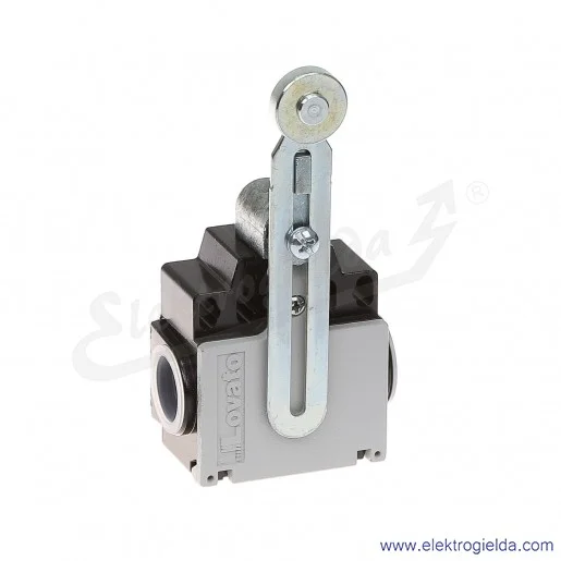 wyłącznik krańcowy KNF2S11 dźwignia uchylna regulowana z rolką metalową 19mm, styki 1NO+1NC, obudowa metalowa IP65 wyłącznik krańcowy KNF2S11 dźwignia uchylna regulowana z rolką metalową 19mm, styki 1NO+1NC, obudowa metalowa IP65