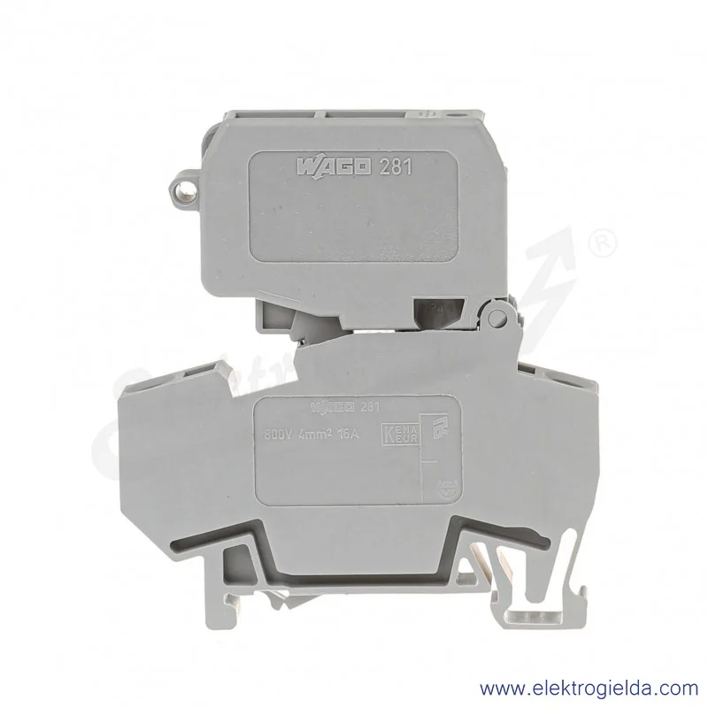 Złączka bezpiecznikowa 281-611/281-541 4mm2, szara, do bezpieczników 5x20mm, z sygnalizacją przepalenia wkładki Złączka bezpiecznikowa 281-611/281-541 4mm2, szara, do bezpieczników 5x20mm, z sygnalizacją przepalenia wkładki