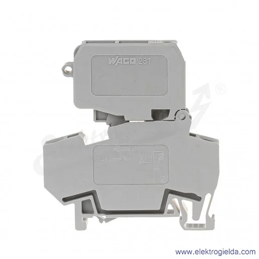 Złączka bezpiecznikowa 281-611/281-541 4mm2, szara, do bezpieczników 5x20mm, z sygnalizacją przepalenia wkładki Złączka bezpiecznikowa 281-611/281-541 4mm2, szara, do bezpieczników 5x20mm, z sygnalizacją przepalenia wkładki