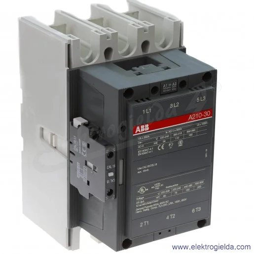 Stycznik A210-30-11 230V AC 50/60 HZ, 1NO+1NC, 110KW/400V AC-3, 350A AC-1, 3-polowy Stycznik A210-30-11 230V AC 50/60 HZ, 1NO+1NC, 110KW/400V AC-3, 350A AC-1, 3-polowy