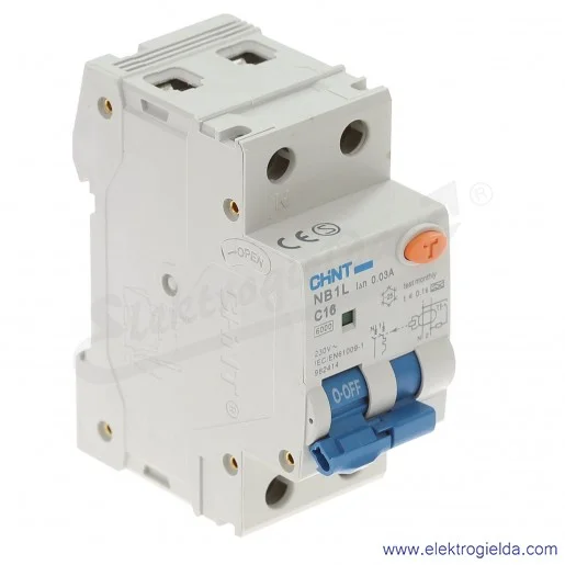 Wyłącznik różnicowoprądowy 982414, NBIL C16 0.03A 1P+N, z członem nadprądowym Wyłącznik różnicowoprądowy 982414, NBIL C16 0.03A 1P+N, z członem nadprądowym
