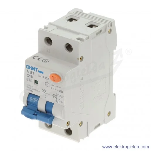 Wyłącznik różnicowoprądowy 982414, NBIL C16 0.03A 1P+N, z członem nadprądowym Wyłącznik różnicowoprądowy 982414, NBIL C16 0.03A 1P+N, z członem nadprądowym