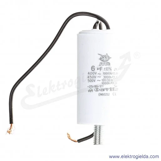 Kondensator rozruchowy 6 uF 450V wyjście kablowe Kondensator rozruchowy 6 uF 450V wyjście kablowe