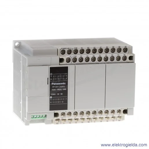 Sterownik PLC AFPXHC30PD CPU, 32 tysiące kroków, 16 wejść (24V DC), 14 wyjść ( tranzystorowe PNP, 0.5A), 24VDC Sterownik PLC AFPXHC30PD CPU, 32 tysiące kroków, 16 wejść (24V DC), 14 wyjść ( tranzystorowe PNP, 0.5A), 24VDC