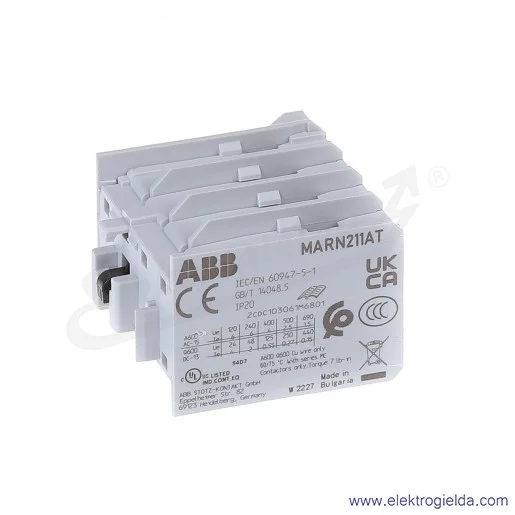 Blok styków pomocniczych MARN211AT czołowe 1NO+1NC Blok styków pomocniczych MARN211AT czołowe 1NO+1NC