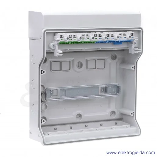 Rozdzielnica KV 1512 natynkowa, 1x12 modułów, IP 54, z zaciskami bezśrubowymi Fixconnect Rozdzielnica KV 1512 natynkowa, 1x12 modułów, IP 54, z zaciskami bezśrubowymi Fixconnect