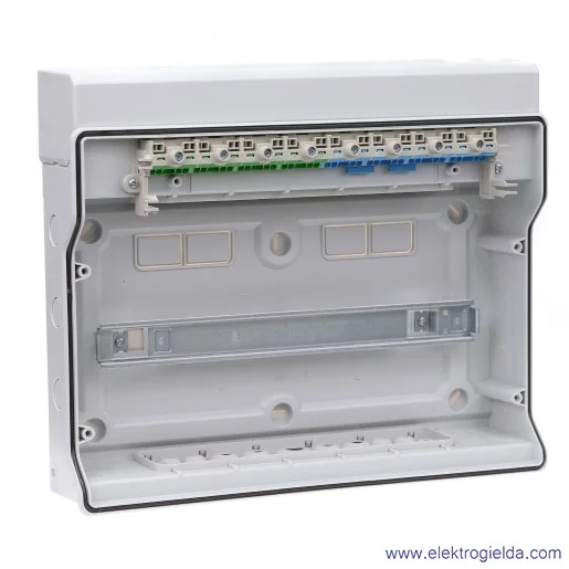 Rozdzielnica KV 9118 natynkowa, 1x18 modułów, IP 65, z zaciskami bezśrubowymi Fixconnect Rozdzielnica KV 9118 natynkowa, 1x18 modułów, IP 65, z zaciskami bezśrubowymi Fixconnect