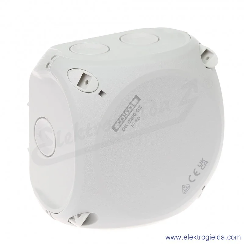 Puszka odgałęźna DK 0200 GZ szara, IP 66, 93x93x62mm, z dławnicami membranowymi, bez zacisków Puszka odgałęźna DK 0200 GZ szara, IP 66, 93x93x62mm, z dławnicami membranowymi, bez zacisków