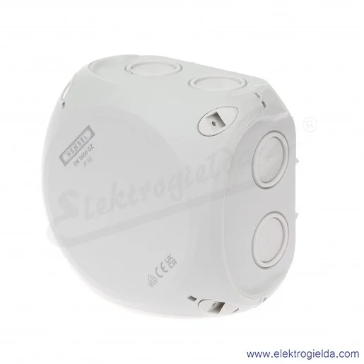 Puszka odgałęźna DK 0400 GZ szara, IP 66, 104x104x70 mm, z dławnicami membranowymi, bez zacisków Puszka odgałęźna DK 0400 GZ szara, IP 66, 104x104x70 mm, z dławnicami membranowymi, bez zacisków