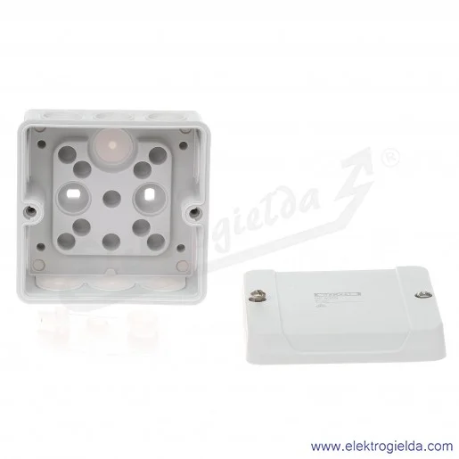 Puszka odgałęźna DE 9320 Z szara, IP 55, 88x88x50mm, z dławnicami membranowymi, bez zacisków Puszka odgałęźna DE 9320 Z szara, IP 55, 88x88x50mm, z dławnicami membranowymi, bez zacisków