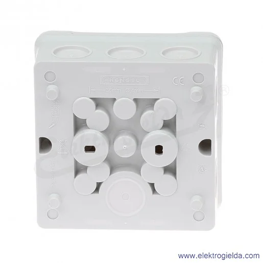 Puszka odgałęźna DE 9340 szara, IP 55, 98x98x52mm, z dławnicami membranowymi, bez zacisków Puszka odgałęźna DE 9340 szara, IP 55, 98x98x52mm, z dławnicami membranowymi, bez zacisków