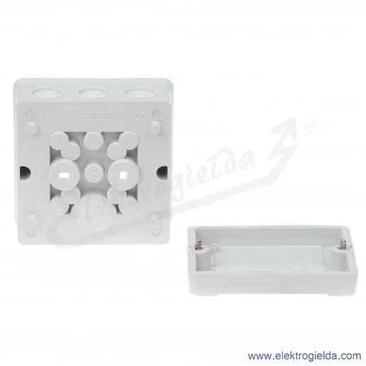 Puszka odgałęźna DE 9340 szara, IP 55, 98x98x52mm, z dławnicami membranowymi, bez zacisków Puszka odgałęźna DE 9340 szara, IP 55, 98x98x52mm, z dławnicami membranowymi, bez zacisków