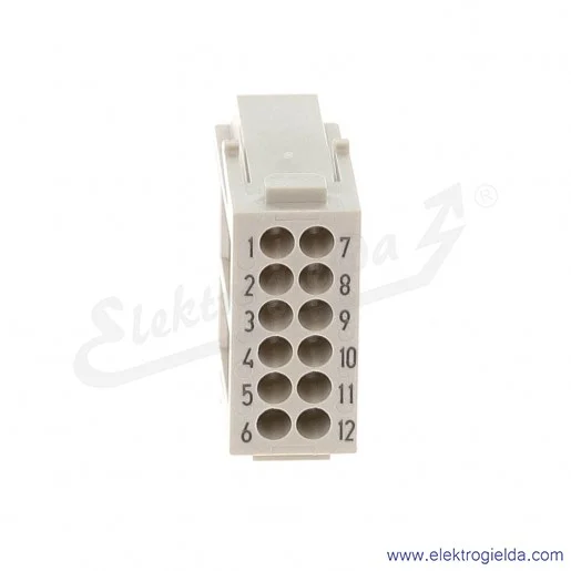 Wkład gniazda 09140123001, Modułu Han, męski 10A/250V, 12pin Wkład gniazda 09140123001, Modułu Han, męski 10A/250V, 12pin