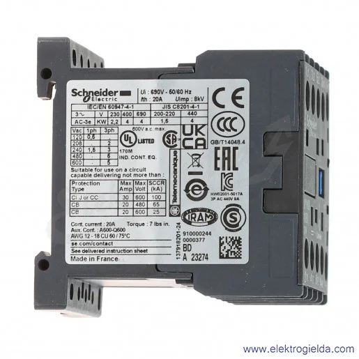 LP1K0910BD 1NO 4kW 20A Uc 24 VDC Stycznik miniaturowy, zaciski śrubowe LP1K0910BD 1NO 4kW 20A Uc 24 VDC Stycznik miniaturowy, zaciski śrubowe