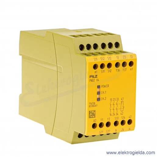 Przekaźnik bezpieczeństwa 774730 PNOZ X4 24VDC, 3NO 1NC  start automatyczny/ręczny/monitorowany, zaciski śrubowe, wejścia: okabl Przekaźnik bezpieczeństwa 774730 PNOZ X4 24VDC, 3NO 1NC  start automatyczny/ręczny/monitorowany, zaciski śrubowe, wejścia: okabl