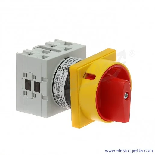 Łącznik krzywkowy GX2010U25 0-1, 3 tory 20A, AC3/400V 5,5KW, pokrętło żółto-czerwone z możliwością blokady, bez obudowy Łącznik krzywkowy GX2010U25 0-1, 3 tory 20A, AC3/400V 5,5KW, pokrętło żółto-czerwone z możliwością blokady, bez obudowy