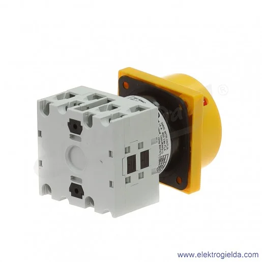 Łącznik krzywkowy GX2010U25 0-1, 3 tory 20A, AC3/400V 5,5KW, pokrętło żółto-czerwone z możliwością blokady, bez obudowy Łącznik krzywkowy GX2010U25 0-1, 3 tory 20A, AC3/400V 5,5KW, pokrętło żółto-czerwone z możliwością blokady, bez obudowy