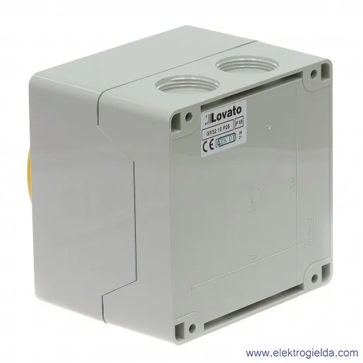 Łącznik krzywkowy GX3210P25 0-1, 3 tory 16A, AC3/400V 11KW pokrętło żółto-czerwone z możliwością blokady, w obudowie IP65 Łącznik krzywkowy GX3210P25 0-1, 3 tory 16A, AC3/400V 11KW pokrętło żółto-czerwone z możliwością blokady, w obudowie IP65