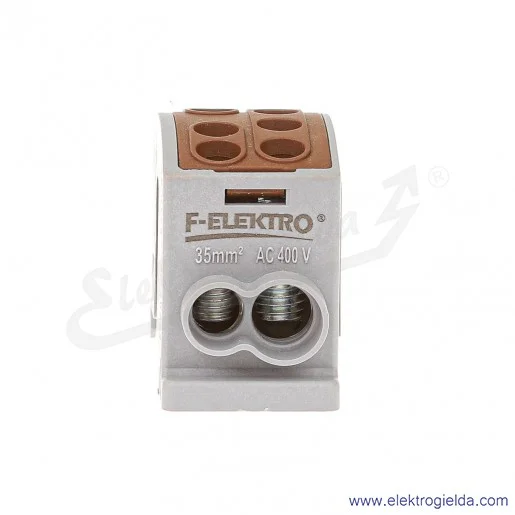 Blok rozdzielczy F2.0371 HLK125A-2 brązowy zacisk 1x25, 1x35 wymiar 55x26x38mm Blok rozdzielczy F2.0371 HLK125A-2 brązowy zacisk 1x25, 1x35 wymiar 55x26x38mm