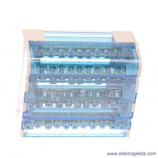 Blok rozdzielczy R33RA-02020200201, EBR 4-11/125, 4 tory, szerokość 100mm, montaż DIN Blok rozdzielczy R33RA-02020200201, EBR 4-11/125, 4 tory, szerokość 100mm, montaż DIN