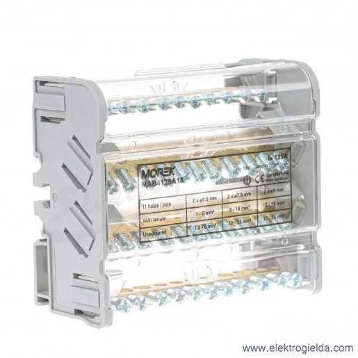 Blok rozdzielczy MAB4125A18 4P 125A-11 Moblock 2x35+2x25+7x6mm Blok rozdzielczy MAB4125A18 4P 125A-11 Moblock 2x35+2x25+7x6mm