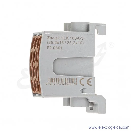 Blok rozdzielczy F2.0361 HLK100A-3 brązowy zacisk 2x16, 1x25, wymiar 49x30x36mm Blok rozdzielczy F2.0361 HLK100A-3 brązowy zacisk 2x16, 1x25, wymiar 49x30x36mm