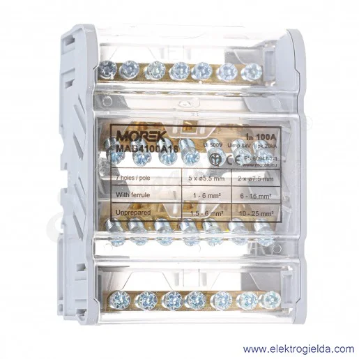 Blok rozdzielczy MAB4100A18 4P 100A-7 Moblock 2x25MM2+5x6mm2 Blok rozdzielczy MAB4100A18 4P 100A-7 Moblock 2x25MM2+5x6mm2