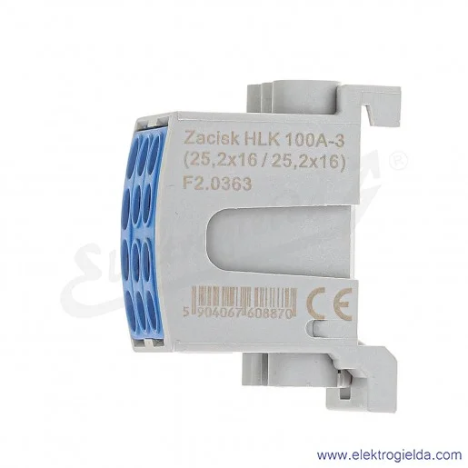 Blok rozdzielczy F2.0363 HLK100A-3 niebieski zacisk 2x16, 1x25 wymiar 49x30x36mm Blok rozdzielczy F2.0363 HLK100A-3 niebieski zacisk 2x16, 1x25 wymiar 49x30x36mm