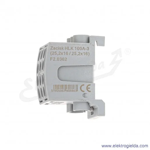 Blok rozdzielczy F2.0362 HLK100A-3 szary zacisk 2x16, 1x25 wymiar 49x30x36mm Blok rozdzielczy F2.0362 HLK100A-3 szary zacisk 2x16, 1x25 wymiar 49x30x36mm