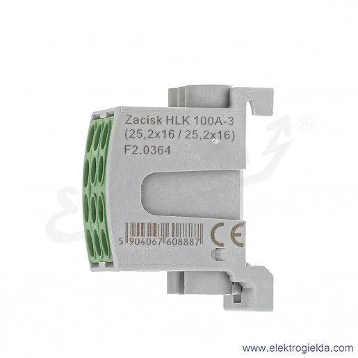 Blok rozdzielczy F2.0364 HLK100A-3 zielony zacisk 2x16, 1x25 wymiar 49x30x36mm Blok rozdzielczy F2.0364 HLK100A-3 zielony zacisk 2x16, 1x25 wymiar 49x30x36mm